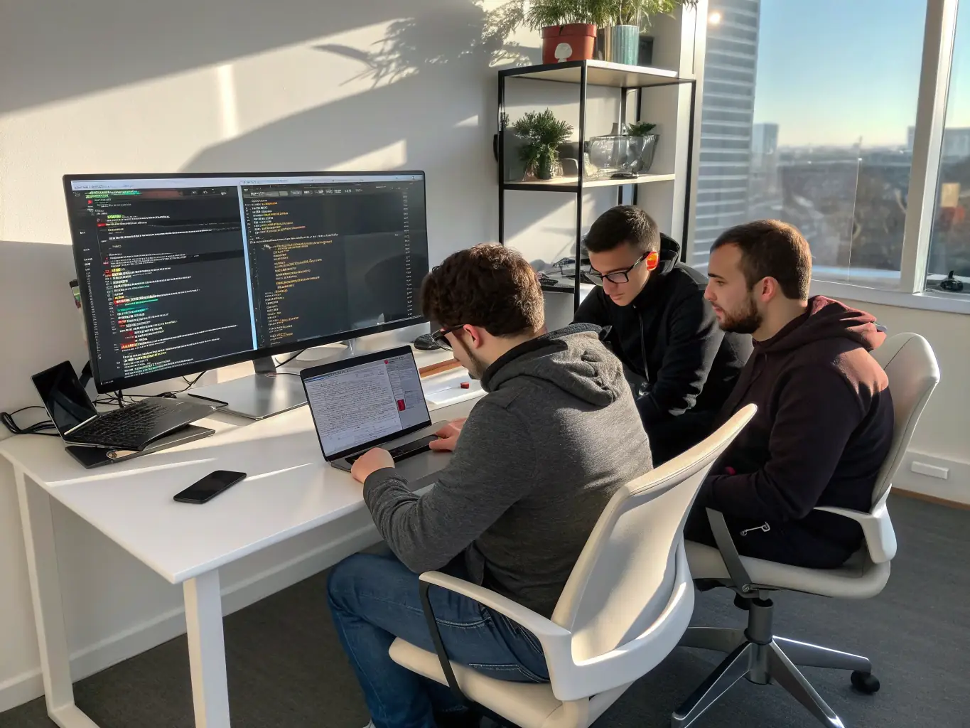 A professional team is collaborating on a software development project, showcasing AAA Office, Inc's expertise in creating custom software solutions.